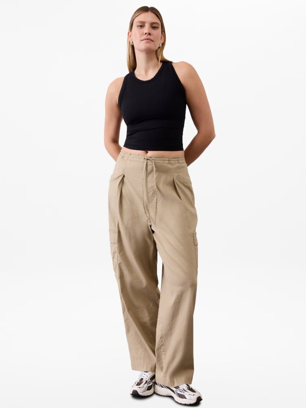 NEW Athleta Flax Tan Paradise Straight Leg Cargo Pants Drawstring Waist - Picture 4 of 12